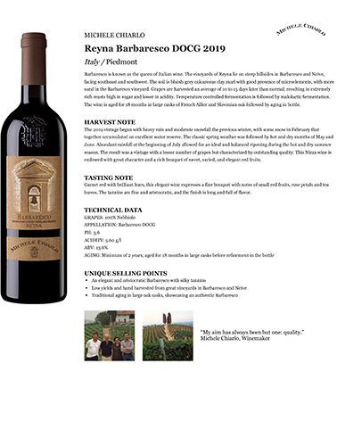 Reyna Barbaresco DOCG 2019 Fact Sheet