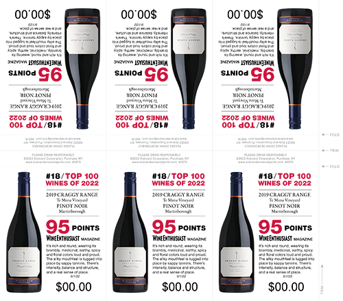 Te Muna Road Vineyard Pinot Noir 2019 Shelf Talker – 95 Points (Editable PDF)