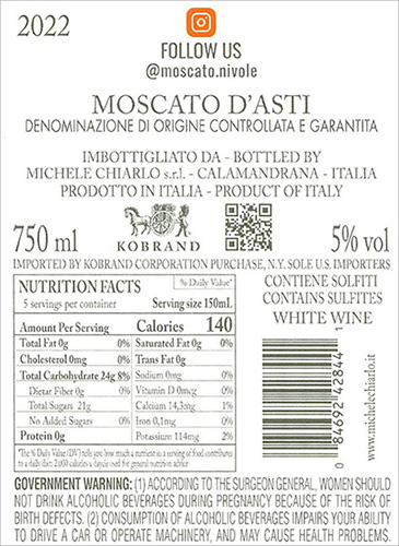Nivole Moscato d’Asti DOCG 2022 Back Label
