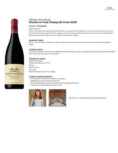 Moulin-à-Vent Champ de Cour 2020 Fact Sheet