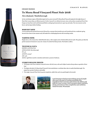 Te Muna Road Vineyard Pinot Noir 2018 Fact Sheet