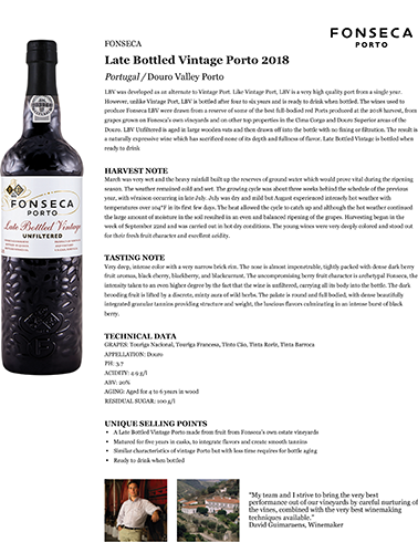 Late Bottled Vintage Porto 2018 Fact Sheet