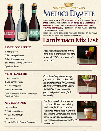 Lambrusco Cocktail Mix List