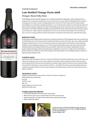 Late Bottled Vintage Porto 2018 Fact Sheet