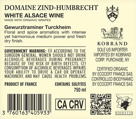 Gewürztraminer Turckheim 2023 Back Label