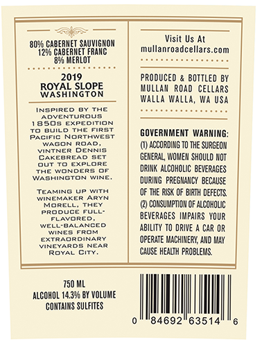 Royal Slope Cabernet Sauvignon 2019 Back Label