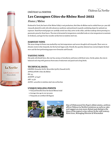Les Cassagnes Côtes-du-Rhône Rosé 2022 Fact Sheet