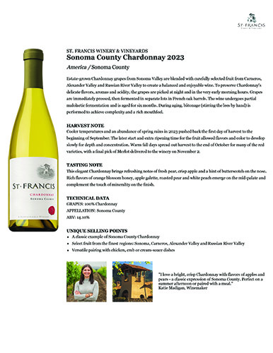 Sonoma County Chardonnay 2023 Fact Sheet