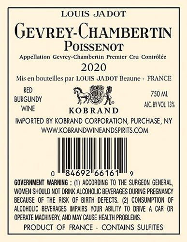 Gevrey-Chambertin Poissenot Premier Cru 2020 Back Label