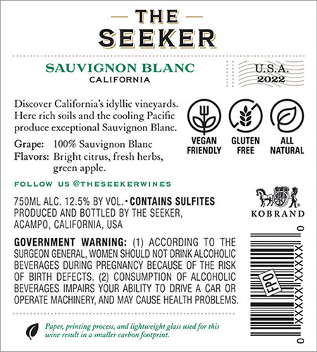 Sauvignon Blanc 2022 Back Label