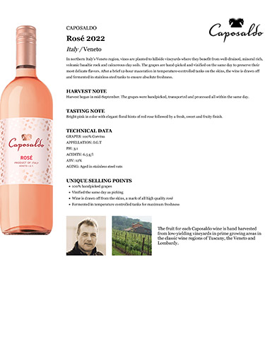 Caposaldo Rosé 2022 Fact Sheet