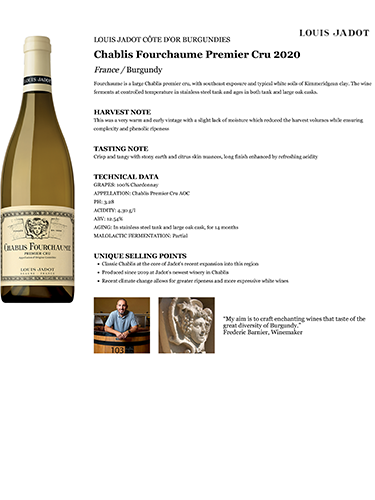 Chablis Fourchaume Premier Cru 2020 Fact Sheet