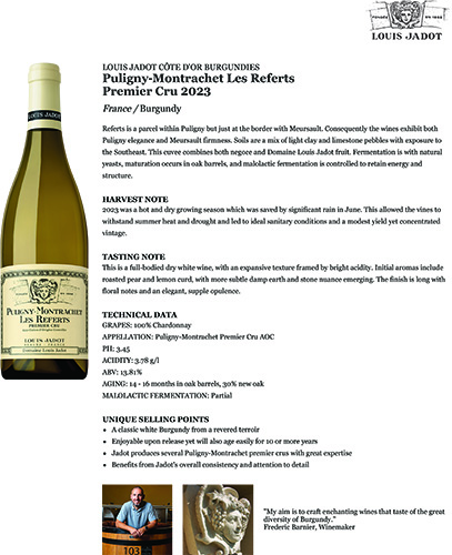 Puligny-Montrachet Les Referts Premier Cru 2023 Fact Sheet