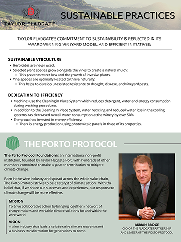 Taylor Fladgate Sustainability / Green Sell Sheet