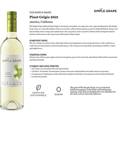 Pinot Grigio 2021 Fact Sheet