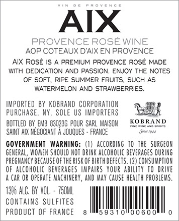 AIX Rosé 2022 Back Label (750 ml)
