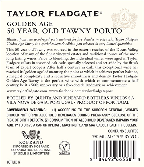 50 Year Old Tawny Porto “Golden Age” Back Label