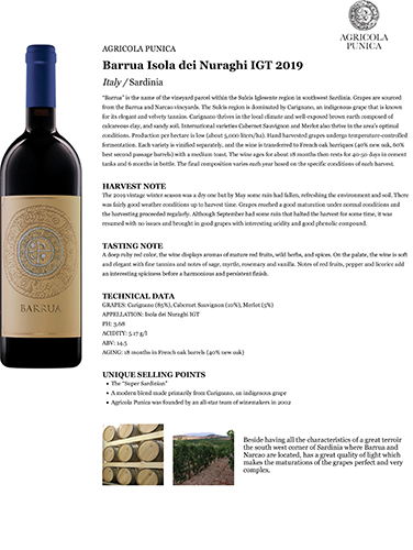 Barrua Isola dei Nuraghi IGT 2019 Fact Sheet