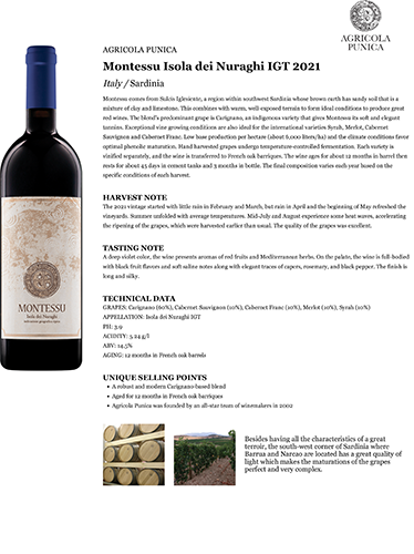 Montessu Isola dei Nuraghi IGT 2021 Fact Sheet