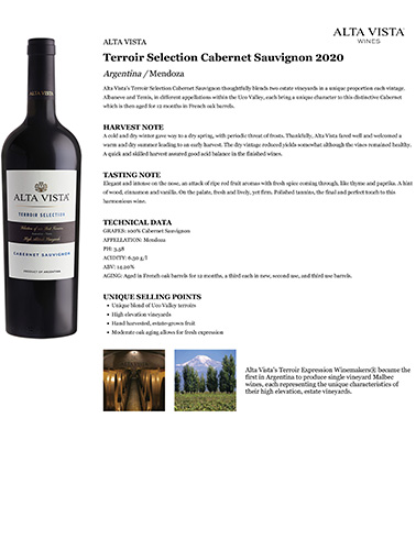 Terroir Selection Cabernet Sauvignon 2020 Fact Sheet