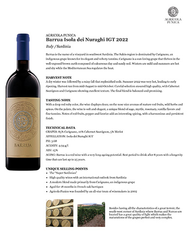 Barrua Isola dei Nuraghi IGT 2022 Fact Sheet