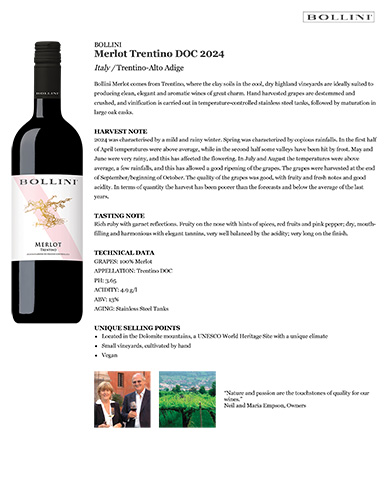 Merlot Trentino DOC 2024 Fact Sheet