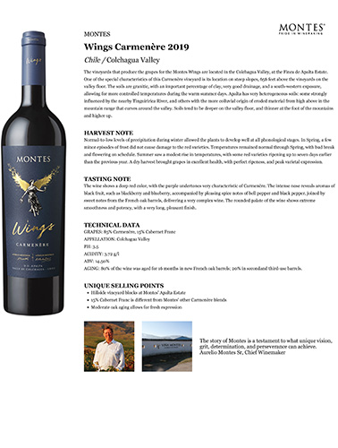 Wings Carmenère 2019 Fact Sheet