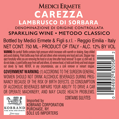 Carezza Lambrusco di Sorbara Back Label