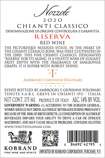 Chianti Classico Riserva DOCG 2020 Back Label