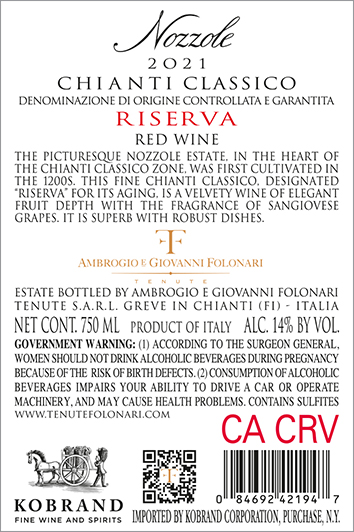 Otto: Chianti Classico Riserva DOCG 2021 Back Label