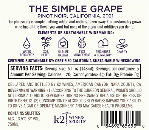 Pinot Noir 2021 Back Label