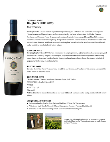 Bolgheri DOC 2023 Fact Sheet
