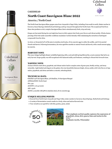 North Coast Sauvignon Blanc 2022 Fact Sheet