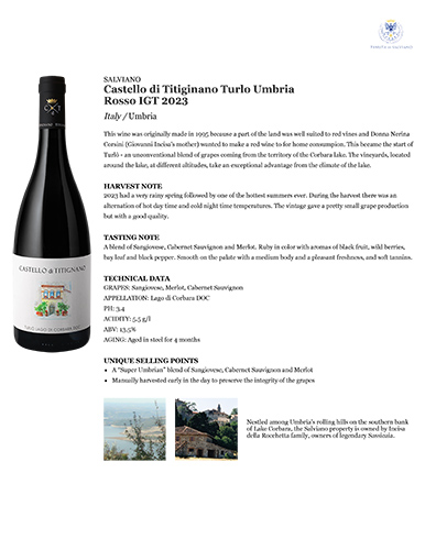 Castello di Titiginano Turlo Umbria Rosso IGT 2023 Fact Sheet