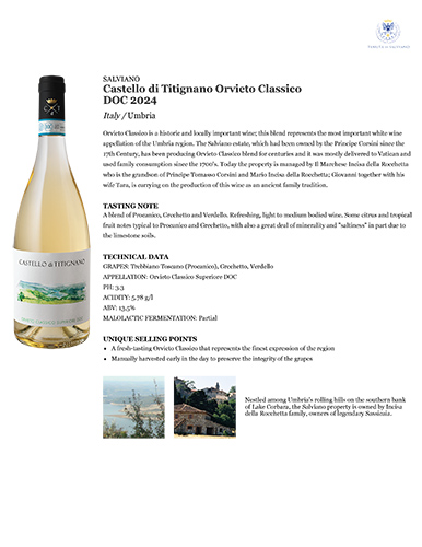 Castello di Titignano Orvieto Classico DOC 2024 Fact Sheet