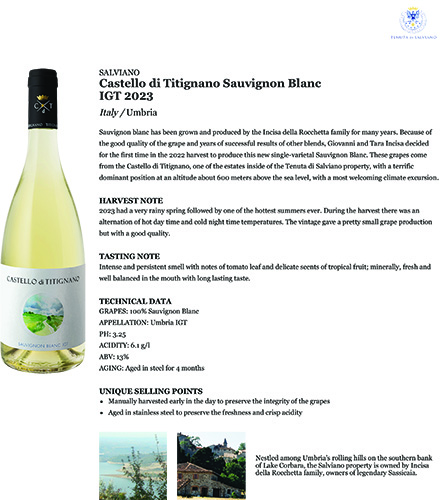 Castello di Titignano Sauvignon Blanc IGT 2023 Fact Sheet
