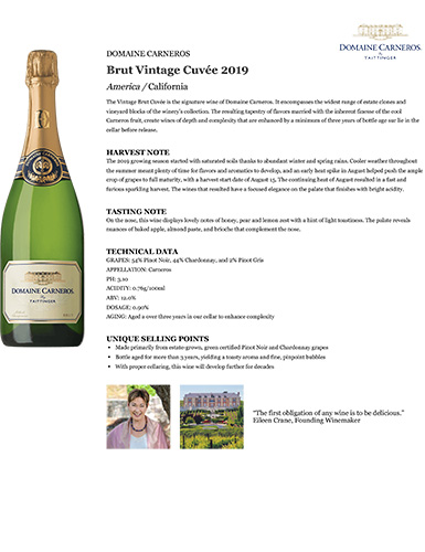 Brut Vintage Cuvée 2019 Fact Sheet