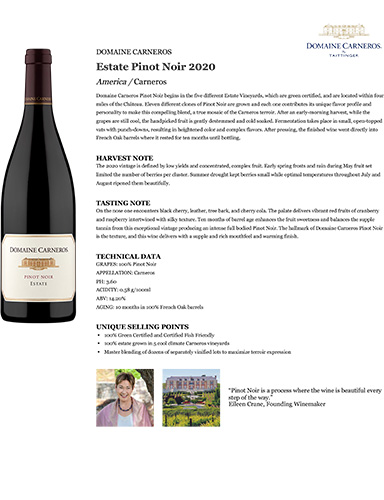 Estate Pinot Noir 2020 Fact Sheet