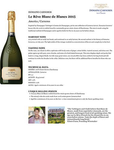 Le Rêve Blanc de Blancs 2015 Fact Sheet