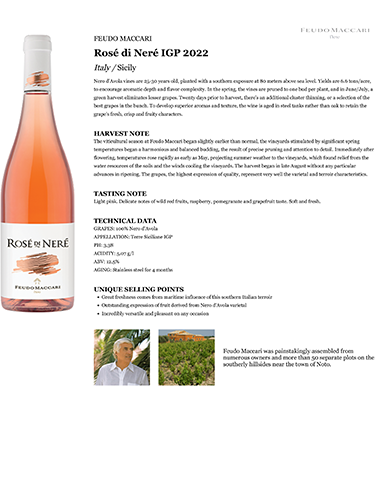 Rosé di Neré IGP 2022 Fact Sheet