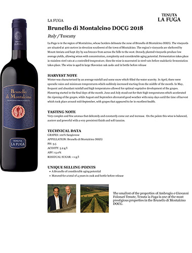 Brunello di Montalcino DOCG 2018 Fact Sheet