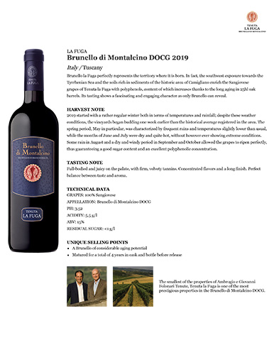 Brunello di Montalcino DOCG 2019 Fact Sheet