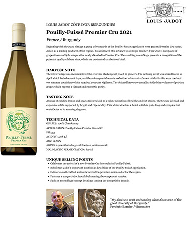 Pouilly-Fuissé Premier Cru 2021 Fact Sheet