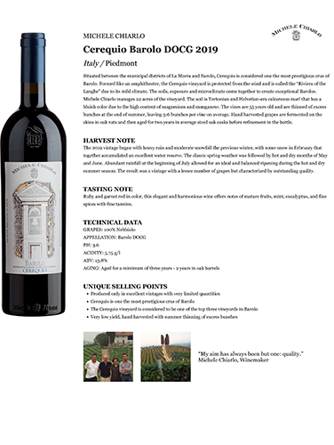 Cerequio Barolo DOCG 2019 Fact Sheet