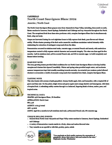 North Coast Sauvignon Blanc 2024 Fact Sheet