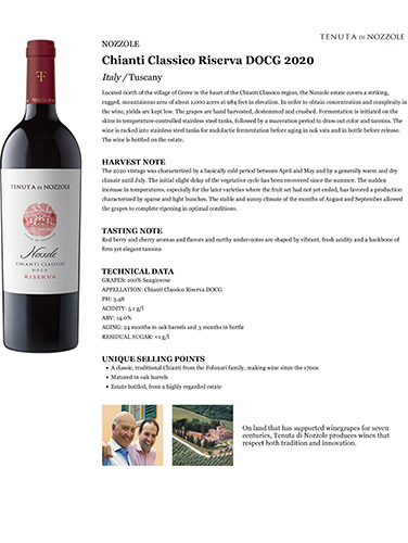 Chianti Classico Riserva DOCG 2020 Fact Sheet