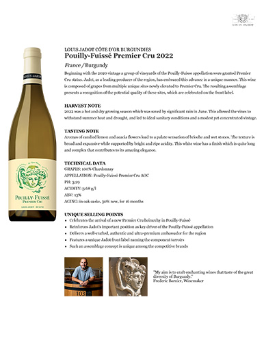Core: Pouilly-Fuissé Premier Cru 2022 Fact Sheet