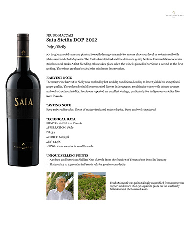 Saia Sicilia DOP 2022 Fact Sheet