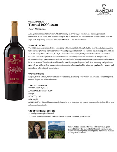 Taurasi DOCG 2020 Fact Sheet