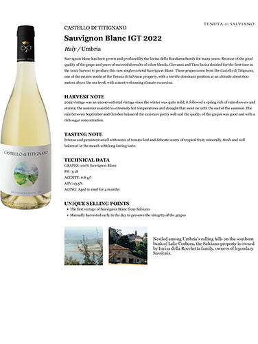 Castello di Titignano Sauvignon Blanc IGT 2022 Fact Sheet
